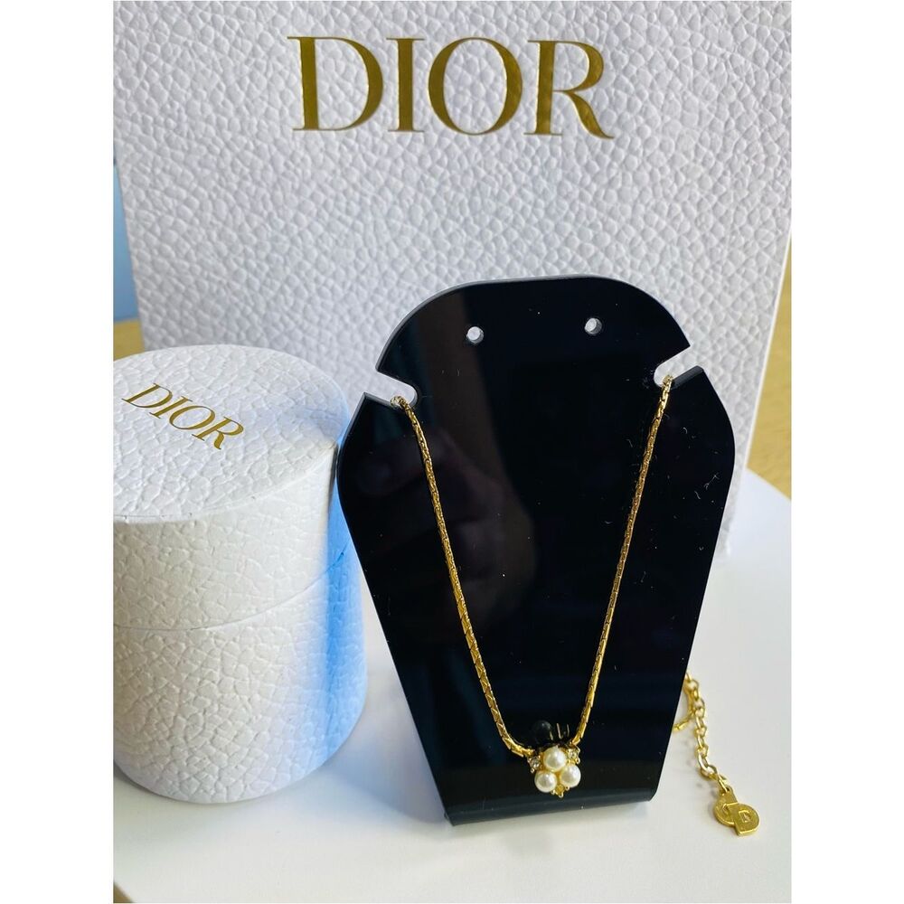 Dior Vintage 1980s Cluster Triangle Flower White Beads Pearls Crystals Pendant